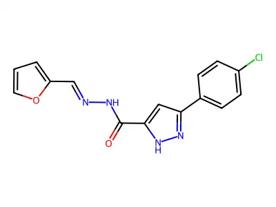 3-(4-chlorophenyl)-N-[(E)-furan-2-ylmethylideneamino]-1H-pyrazole-5-carboxamide structure