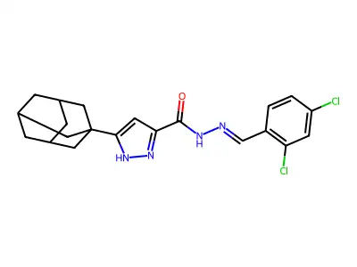 (E)-3-((1s,3s)-adamantan-1-yl)-N'-(2,4-dichlorobenzylidene)-1H-pyrazole-5-carbohydrazide structure