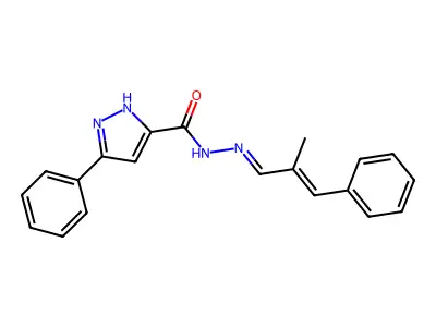 (E)-N'-((E)-2-methyl-3-phenylallylidene)-3-phenyl-1H-pyrazole-5-carbohydrazide structure