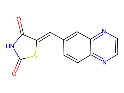 (5Z)-5-(quinoxalin-6-ylmethylidene)-1,3-thiazolidine-2,4-dione structure