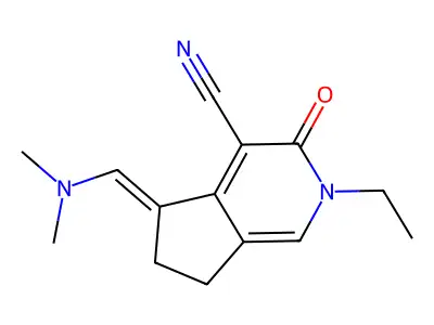 2H-2-Pyrindine-4-carbonitrile, 3,5,6,7-tetrahydro-5-((dimethylamino)methylene)-2-ethyl-3-oxo- structure
