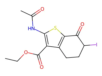 ethyl 2-(acetylamino)-6-iodo-7-oxo-4,5,6,7-tetrahydro-1-benzothiophene-3-carboxylate structure