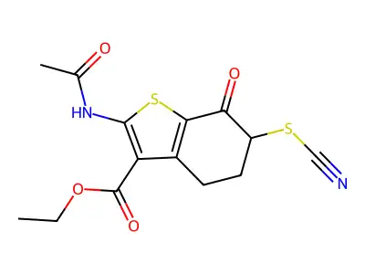 ethyl 2-(acetylamino)-7-oxo-6-thiocyanato-4,5,6,7-tetrahydro-1-benzothiophene-3-carboxylate structure