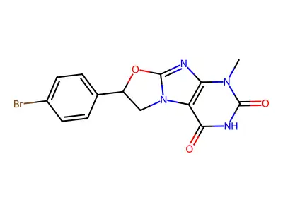 7-(4-bromophenyl)-1-methyl-6,7-dihydrooxazolo[2,3-f]purine-2,4(1H,3H)-dione structure
