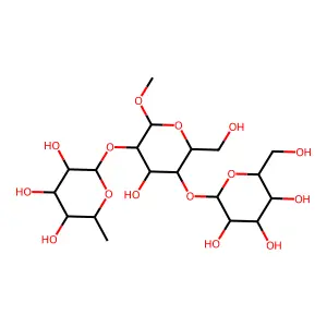 Methyl 4-O-beta-glucopyranosyl-2-O-alpha-rhamnopyranosyl-beta-galactopyranoside structure