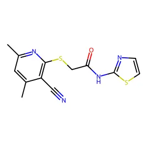 2-(3-Cyano-4,6-dimethyl-pyridin-2-ylsulfanyl)-N-thiazol-2-yl-acetamide structure