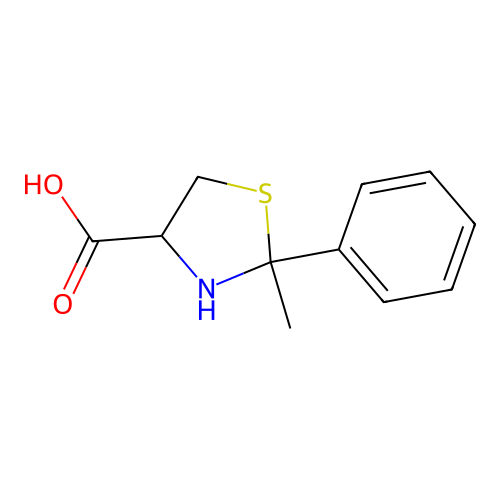 2-Methyl-2-phenyl-4-thiazolidine carboxylic acid structure
