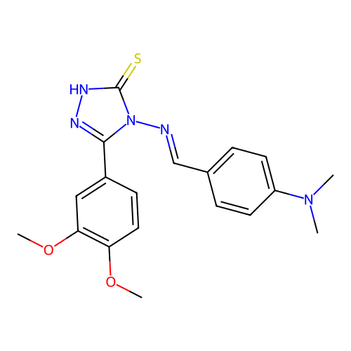 (E)-5-(3,4-dimethoxyphenyl)-4-((4-(dimethylamino)benzylidene)amino)-4H-1,2,4-triazole-3-thiol structure