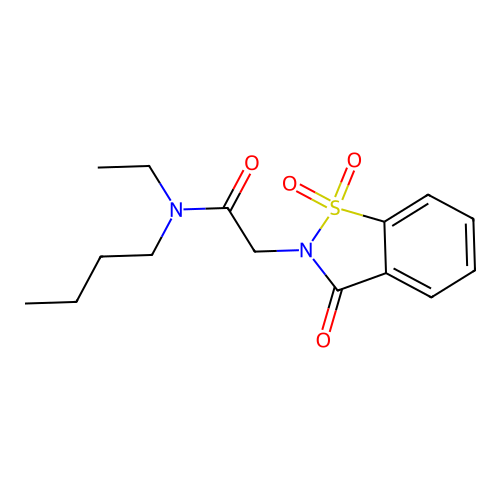 N-butyl-N-ethyl-2-(1,1,3-trioxo-1,2-benzothiazol-2-yl)acetamide structure