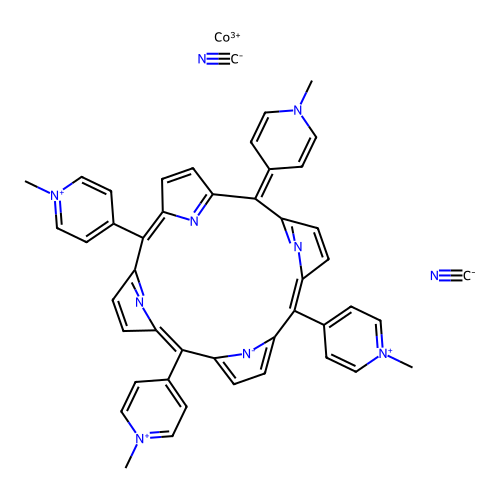 dicyano-cobalt(III)-tetrakis(N-methyl-4-pyridyl)porphyrin structure