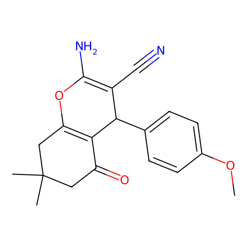 2-amino-4-(4-methoxyphenyl)-7,7-dimethyl-5-oxo-5,6,7,8-tetrahydro-4H-chromene-3-carbonitrile structure