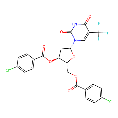 3'-O,5'-O-Bis(4-chlorobenzoyl)-2'-deoxy-5-(trifluoromethyl)uridine structure