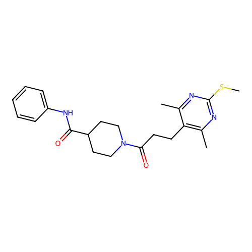 1-[3-(4,6-dimethyl-2-methylsulfanylpyrimidin-5-yl)propanoyl]-N-phenylpiperidine-4-carboxamide structure