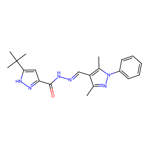 3-tert-butyl-N'-[(E)-(3,5-dimethyl-1-phenyl-1H-pyrazol-4-yl)methylidene]-1H-pyrazole-5-carbohydrazide structure