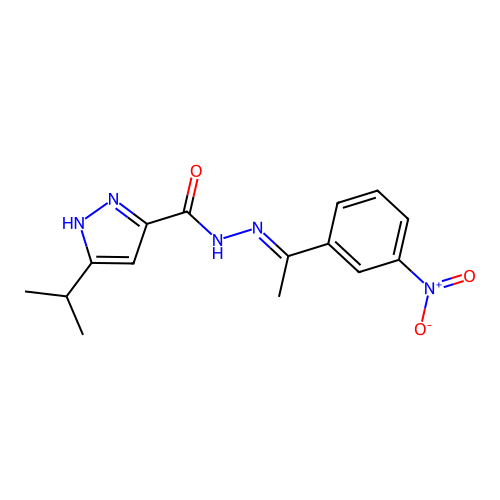 3-isopropyl-N'-[(E)-1-(3-nitrophenyl)ethylidene]-1H-pyrazole-5-carbohydrazide structure