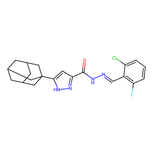 5-Adamantan-1-YL-2H-pyrazole-3-carboxylic acid (2-CL-6-F-benzylidene)-hydrazide structure