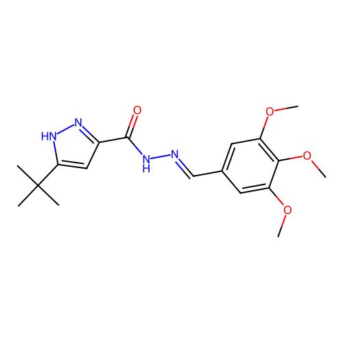 5-tert-butyl-N-[(E)-(3,4,5-trimethoxyphenyl)methylideneamino]-1H-pyrazole-3-carboxamide structure