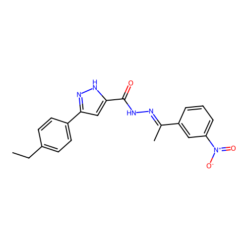 (E)-3-(4-ethylphenyl)-N'-(1-(3-nitrophenyl)ethylidene)-1H-pyrazole-5-carbohydrazide structure