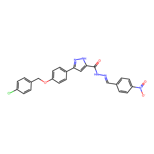 3-(4-((4-CL-Benzyl)oxy)PH)-N'-(4-nitrobenzylidene)-1H-pyrazole-5-carbohydrazide structure