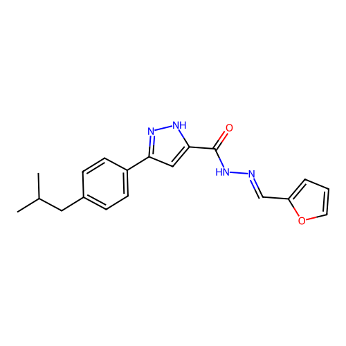 N'-[(E)-2-furylmethylidene]-3-(4-isobutylphenyl)-1H-pyrazole-5-carbohydrazide structure