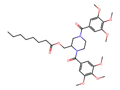 Octanoic acid, (1,4-bis(3,4,5-trimethoxybenzoyl)-2-piperazinyl)methyl ester structure