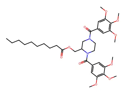 Decanoic acid, (1,4-bis(3,4,5-trimethoxybenzoyl)-2-piperazinyl)methyl ester structure