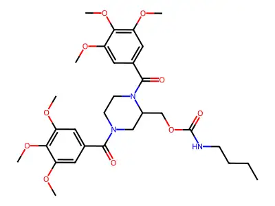 (1,4-Bis(3,4,5-trimethoxybenzoyl)-2-piperazinyl)methyl butylcarbamate structure