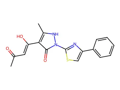 3-hydroxy-1-[5-hydroxy-3-methyl-1-(4-phenyl-1,3-thiazol-2-yl)-1H-pyrazol-4-yl]-2-buten-1-one structure