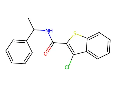 3-chloro-N-(1-phenylethyl)-1-benzothiophene-2-carboxamide structure