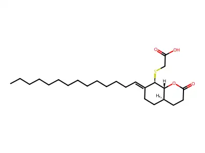 ((Octahydro-2-oxo-7-tetradecylidene-2H-1-benzopyran-8-yl)thio)acetic acid structure