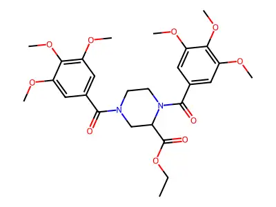 2-Piperazinecarboxylic acid, 1,4-bis(3,4,5-trimethoxybenzoyl)-, ethyl ester structure