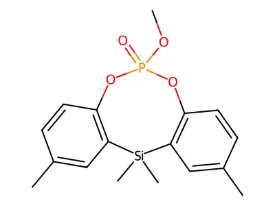 6-methoxy-2,10,12,12-tetramethyl-dibenzo[d,g]-[1,3,2,6]-dioxaphosphasilocine-6-oxide structure