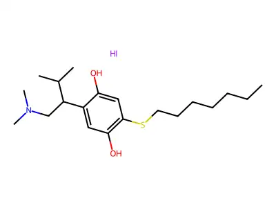 N,N-Dimethyl-2-(4-heptylthio)-2,5-dihydroxyphenyl-3-methylbutylamine hydriodide structure