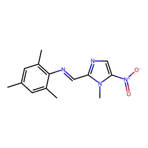 2,4,6-Trimethyl-N-((1-methyl-5-nitro-1H-imidazol-2-yl)methylene) benzenamine structure