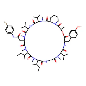 L-Tyrosine, N-(N-(N-(N-(N-(N-(4-bromophenyl)-N2-(N-(N-((1-(2-hydroxy-1-oxopropyl)-2-piperidinyl)carbonyl)-N-methyl-L-valyl)-L-valyl)-N2-methyl-L-asparaginyl)-N-methyl-L-isoleucyl)-N-methyl-L-isoleucyl)glycyl)-N-methyl-L-valyl)-O-methyl-, delta1-lactone, (R-(R*,S*))- structure