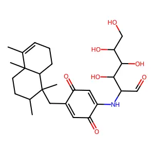 D-Glucose, 2-deoxy-2-((4-((1,2,3,4,4a,7,8,8a-octahydro-1,2,4a,5-tetramethyl-1-naphthalenyl)methyl)-3,6-dioxo-1,4-cyclohexadien-1-yl)amino)-, (1R-(1alpha,2beta,4abeta,8aalpha))- structure