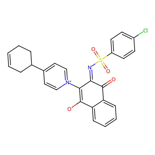 3-(4-chlorophenyl)sulfonylimino-2-(4-cyclohex-3-en-1-ylpyridin-1-ium-1-yl)-4-oxonaphthalen-1-olate structure