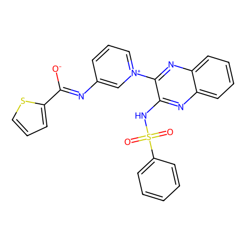 (phenylsulfonyl)(3-(3-(thiophene-2-carboxamido)pyridin-1-ium-1-yl)quinoxalin-2-yl)amide structure
