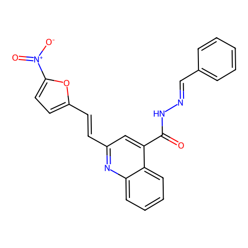 Cinchoninic acid, 2-(2-(5-nitro-2-furyl)vinyl)-, benzylidene hydrazide structure