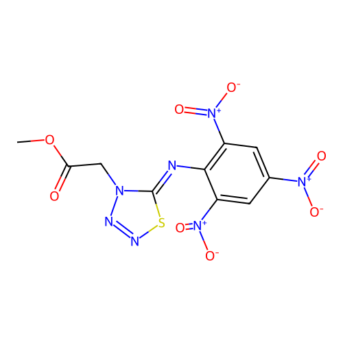 Methyl 2-[5-(2,4,6-trinitrophenyl)iminothiatriazol-4-yl]acetate structure