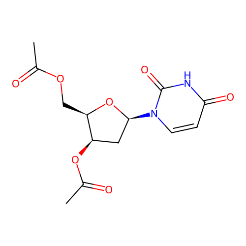 [(2R,3R,5R)-3-acetyloxy-5-(2,4-dioxopyrimidin-1-yl)oxolan-2-yl]methyl acetate structure