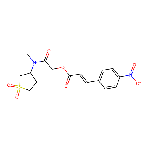 [2-[(1,1-dioxothiolan-3-yl)-methylamino]-2-oxoethyl] (E)-3-(4-nitrophenyl)prop-2-enoate structure