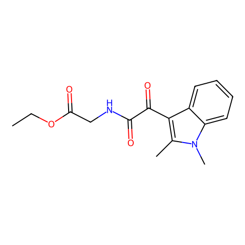 Ethyl 2-[[2-(1,2-dimethylindol-3-yl)-2-oxoacetyl]amino]acetate structure