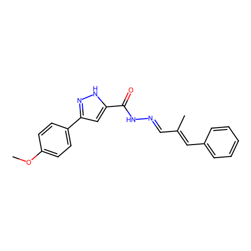 (E)-3-(4-methoxyphenyl)-N'-((E)-2-methyl-3-phenylallylidene)-1H-pyrazole-5-carbohydrazide structure