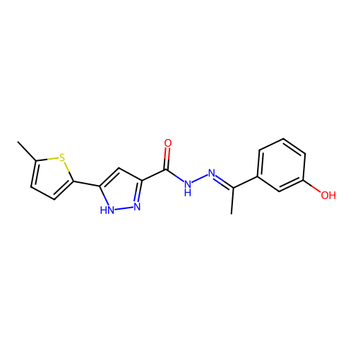 N'-(1-(3-HO-PHENYL)ETHYLIDENE)-3-(5-ME-2-THIENYL)-1H-PYRAZOLE-5-CARBOHYDRAZIDE structure