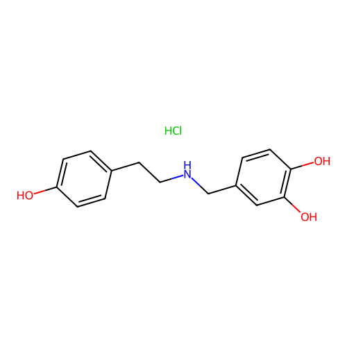 4-(((2-(4-Hydroxyphenyl)ethyl)amino)methyl)-1,2-benzenediol hydrochloride structure