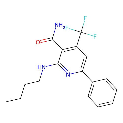 2-Butylamino-6-phenyl-4-trifluoromethyl-nicotinamide structure