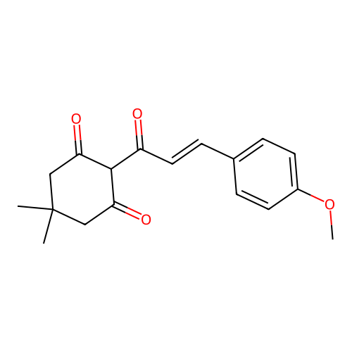 (E)-2-(3-(4-methoxyphenyl)acryloyl)-5,5-dimethylcyclohexane-1,3-dione structure