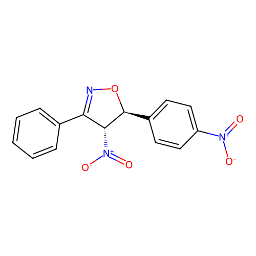 (4R,5S)-4-nitro-5-(4-nitrophenyl)-3-phenyl-4,5-dihydro-1,2-oxazole structure