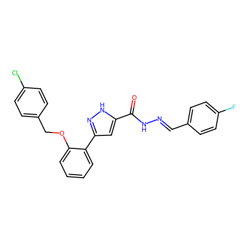 3-(2-((4-Chlorobenzyl)oxy)PH)-N'-(4-F-benzylidene)-1H-pyrazole-5-carbohydrazide structure